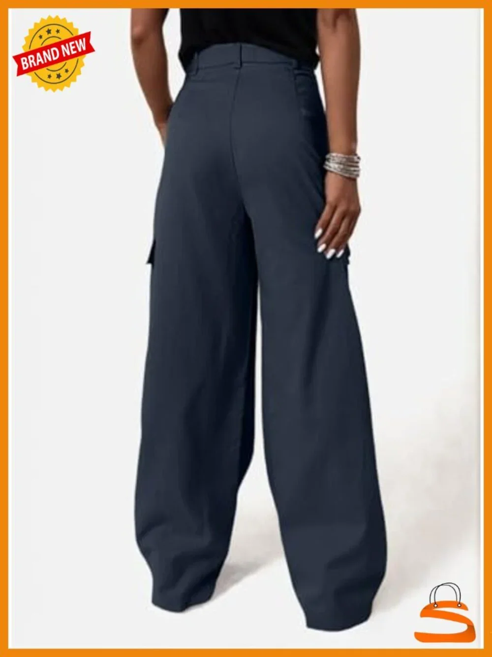 High Waisted Wide Leg Cargo Pants with 4 Pockets, Pleated Front, Belt Loops,